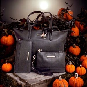 NWOT Black Faux Pebbled Leather Bag with matching accessories